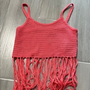 Red Crochet Fringe Crop Top